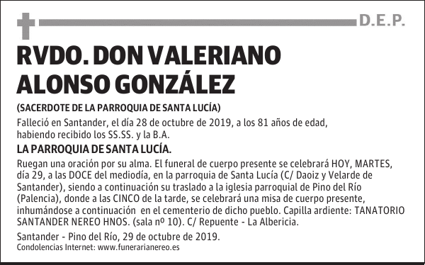 RVDO. DON VALERIANO ALONSO GONZÁLEZ