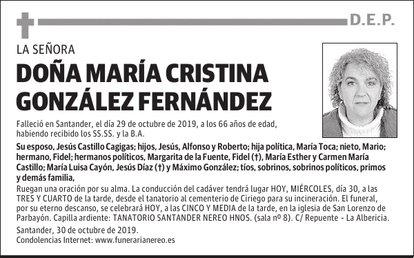 DOÑA MARÍA CRISTINA GONZÁLEZ FERNÁNDEZ