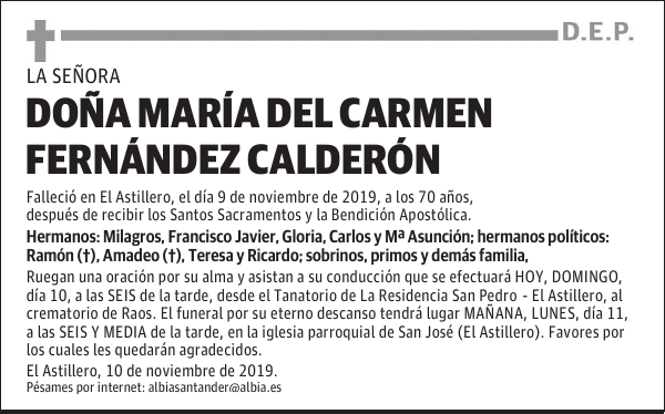 DOÑA MARÍA DEL CARMEN FERNÁNDEZ CALDERÓN