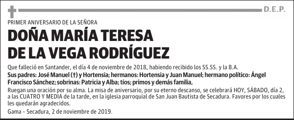DOÑA Mª TERESA DE LA VEGA RODRÍGUEZ