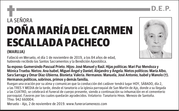 DOÑA MARÍA DEL CARMEN ESCALLADA PACHECO