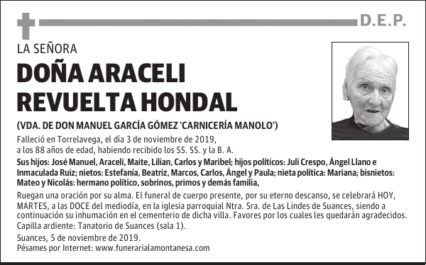 DOÑA ARACELI REVUELTA HONDAL