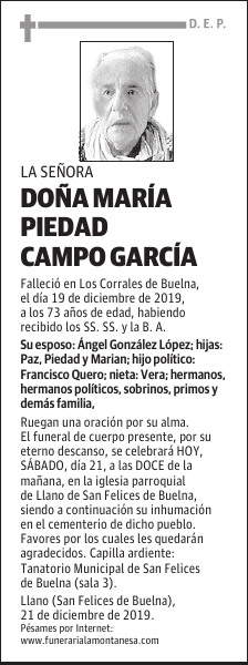 DOÑA MARÍA PIEDAD CAMPO GARCÍA