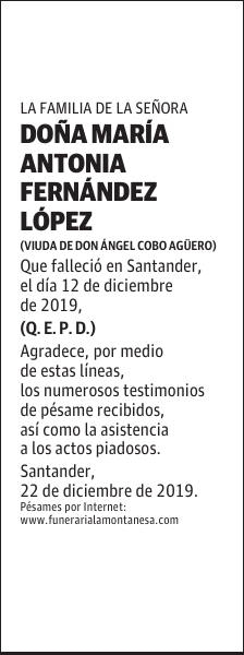 DOÑA MARÍA ANTONIA FERNÁNDEZ LÓPEZ