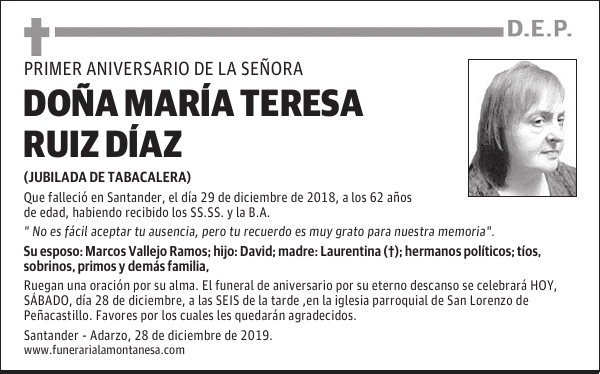 DOÑA MARÍA TERESA RUIZ DÍAZ
