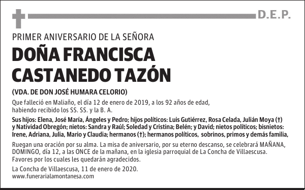 DOÑA FRANCISCA CASTANEDO TAZÓN