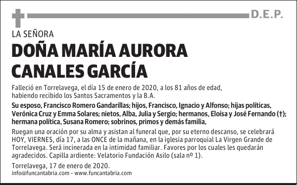 DOÑA MARÍA AURORA CANALES GARCÍA