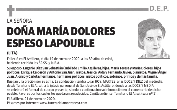 DOÑA MARÍA DOLORES ESPESO LAPOUBLE