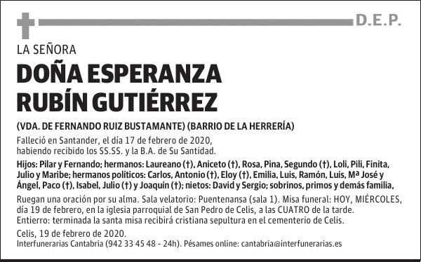 DOÑA ESPERANZA RUBÍN GUTIÉRREZ