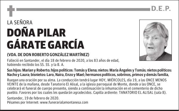 DOÑA PILAR GÁRATE GARCÍA