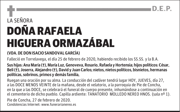 DOÑA RAFAELA HIGUERA ORMAZÁBAL