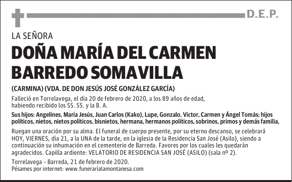 DOÑA MARÍA DEL CARMEN BARREDO SOMAVILLA