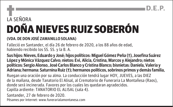 DOÑA NIEVES RUIZ SOBERÓN