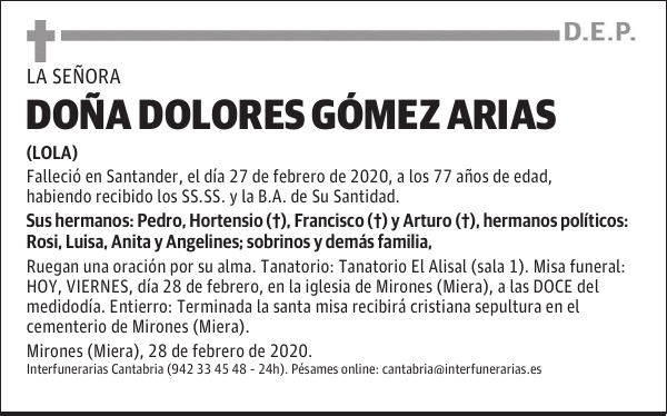 DOÑA DOLORES GÓMEZ ARIAS