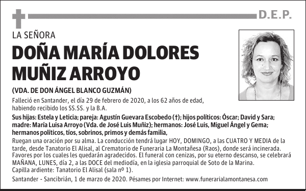 DOÑA MARÍA DOLORES MUÑIZ ARROYO