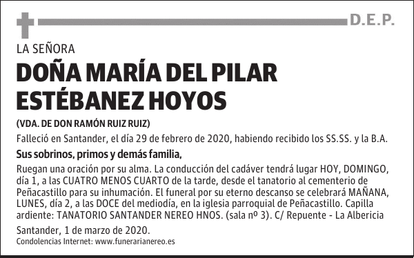 DOÑA MARÍA DEL PILAR ESTÉBANEZ HOYOS
