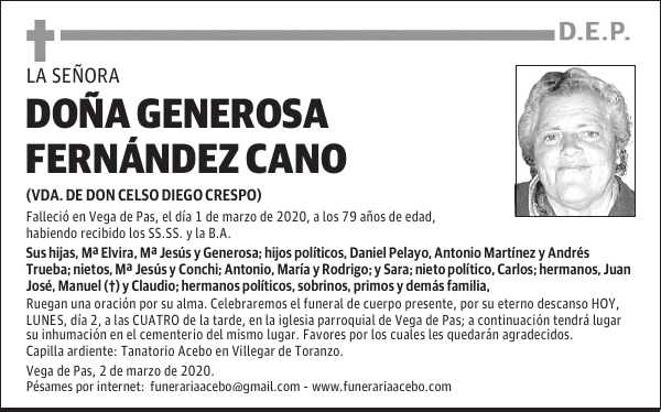 DOÑA GENEROSA FERNÁNDEZ CANO