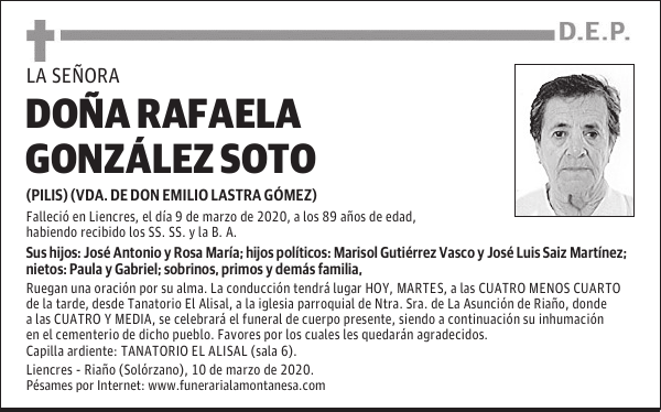DOÑA RAFAELA GONZÁLEZ SOTO
