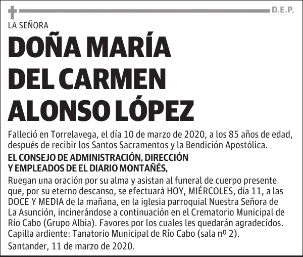 DOÑA MARÍA DEL CARMEN ALONSO LÓPEZ