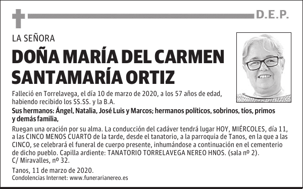 DOÑA MARÍA DEL CARMEN SANTAMARÍA ORTIZ