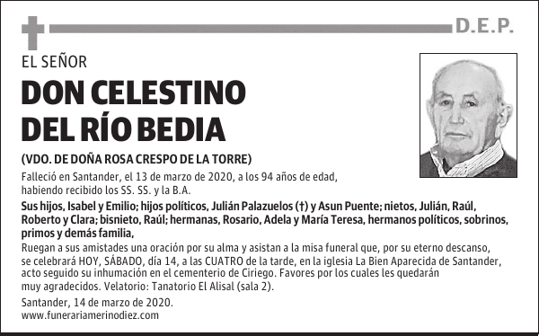 DON CELESTINO DEL RÍO BEDIA