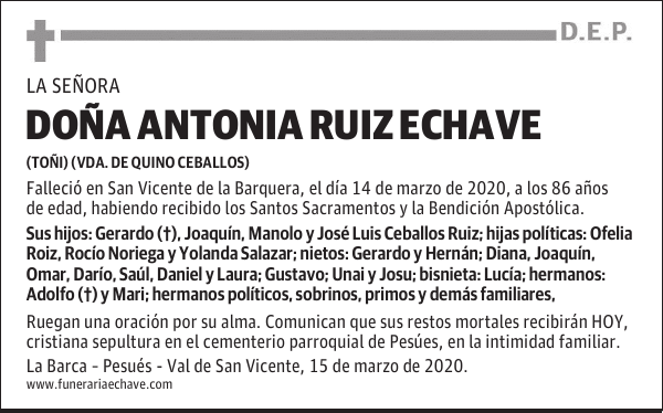 DOÑA ANTONIA RUIZ ECHAVE