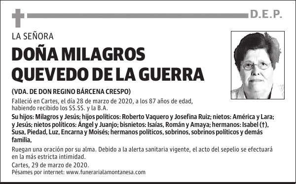 DOÑA MILAGROS QUEVEDO DE LA GUERRA