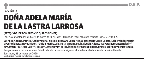 DOÑA ADELA MARÍA DE LA LASTRA LARROSA