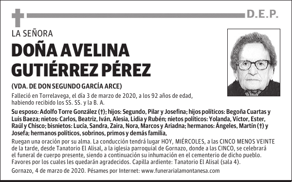 DOÑA AVELINA GUTIÉRREZ PÉREZ