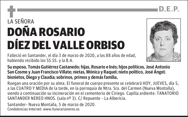DOÑA ROSARIO DÍEZ DEL VALLE ORBISO