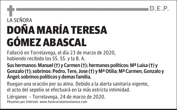 DOÑA MARÍA TERESA GÓMEZ ABASCAL