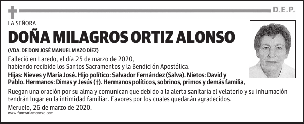 DOÑA MILAGROS ORTIZ ALONSO