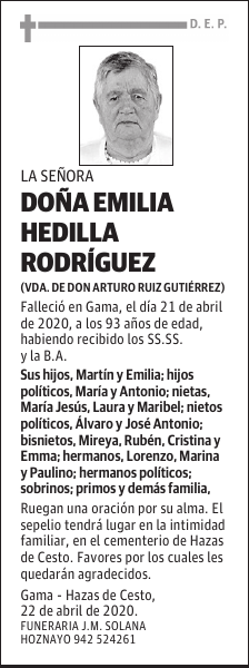 DOÑA EMILIA HEDILLA RODRÍGUEZ