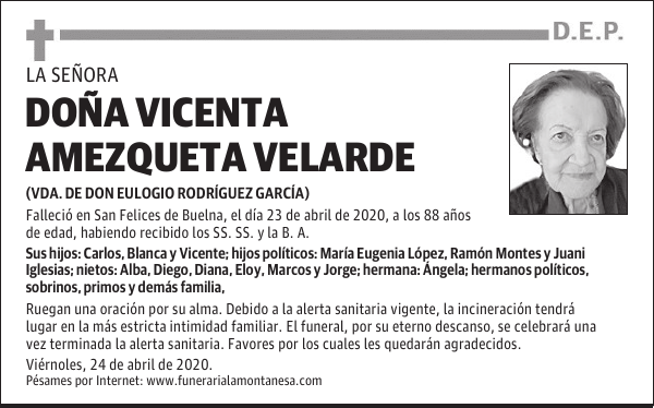 DOÑA VICENTA AMEZQUETA VELARDE