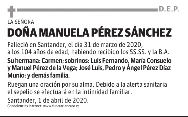 DOÑA MANUELA PÉREZ SÁNCHEZ