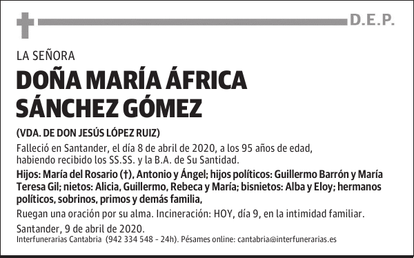 DOÑA MARÍA ÁFRICA SÁNCHEZ GÓMEZ