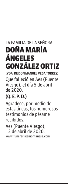DOÑA MARÍA ÁNGELES GONZÁLEZ ORTIZ