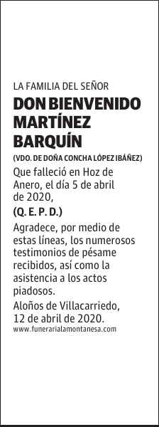 DON BIENVENIDO MARTÍNEZ BARQUÍN