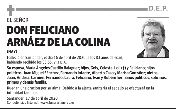 DON FELICIANO ARNÁEZ DE LA COLINA