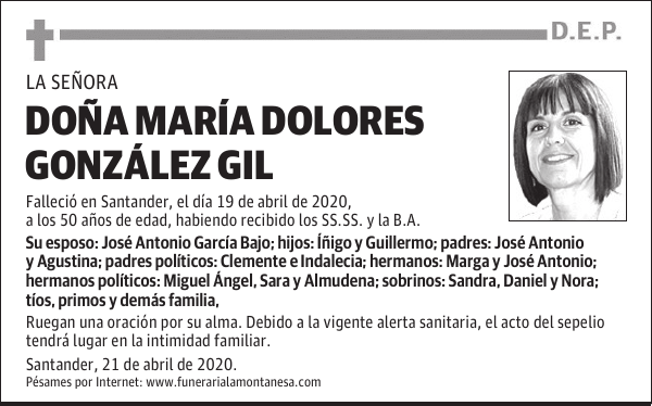 DOÑA MARÍA DOLORES GONZÁLEZ GIL