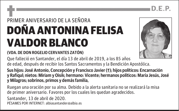 DOÑA ANTONINA FELISA VALDOR BLANCO