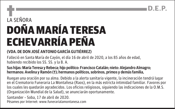DOÑA MARÍA TERESA ECHEVARRÍA PEÑA