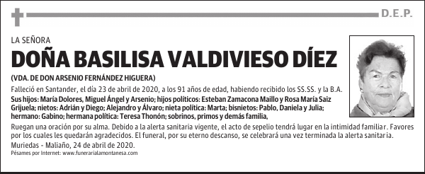 DOÑA BASILISA VALDIVIESO DÍEZ