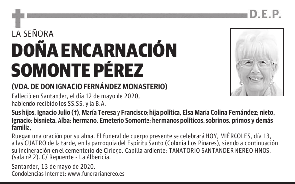 DOÑA ENCARNACIÓN SOMONTE PÉREZ