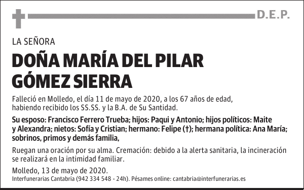 DOÑA MARÍA DEL PILAR GÓMEZ SIERRA