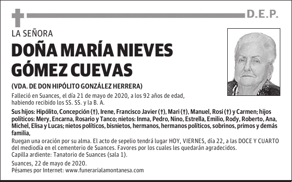 DOÑA MARÍA NIEVES GÓMEZ CUEVAS