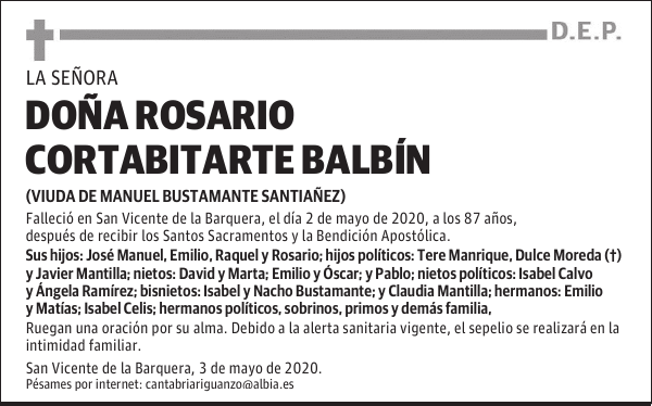 DOÑA ROSARIO CORTABITARTE BALBÍN