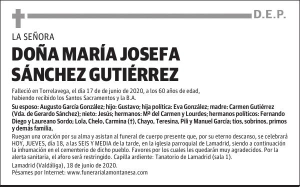 DOÑA MARÍA JOSEFA SÁNCHEZ GUTIÉRREZ