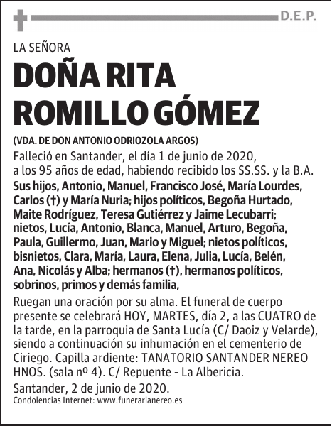 DOÑA RITA ROMILLO GÓMEZ