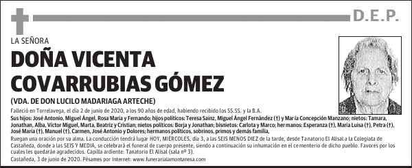 DOÑA VICENTA COVARRUBIAS GÓMEZ